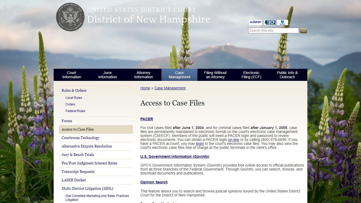 Access to Case Files | District of New Hampshire | United ...